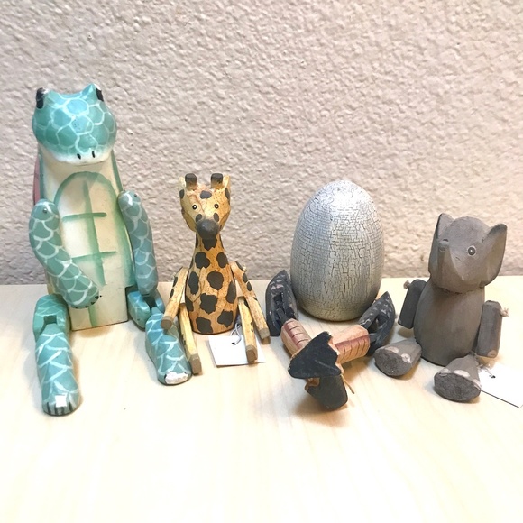 Hand Crafted Other - Elephant, Giraffe, Frog & Egg.Handmade Wooden Figurines from Indonesia. Folk Art